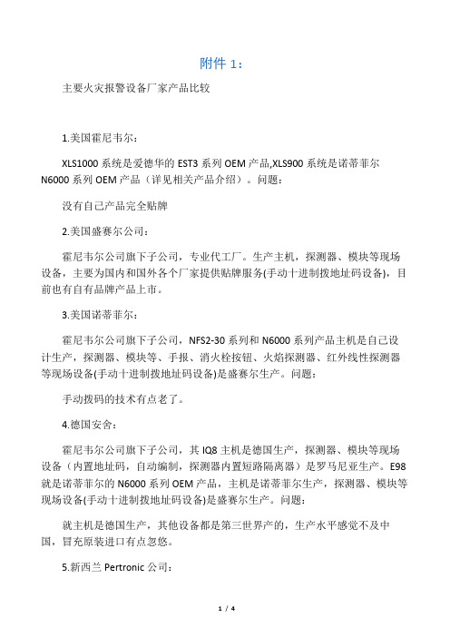 主要进口品牌火灾报警设备(FAS)厂家产品比较
