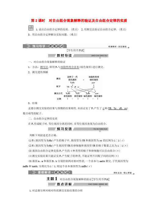 高一生物第一章孟德尔定律第2课时对自由组合现象解释的验证及自由组合定律的实质学案浙科版必修2