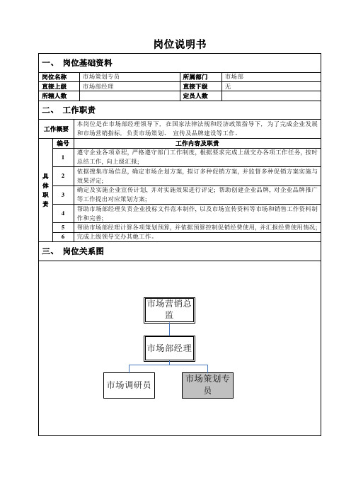 市场策划专员岗位说明书
