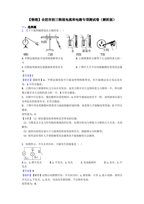 【物理】合肥市初三物理电流和电路专项测试卷(解析版)