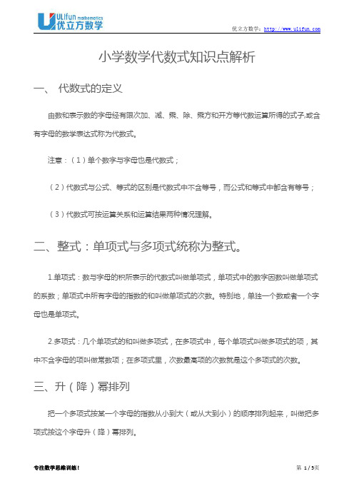 小学数学代数式知识点解析