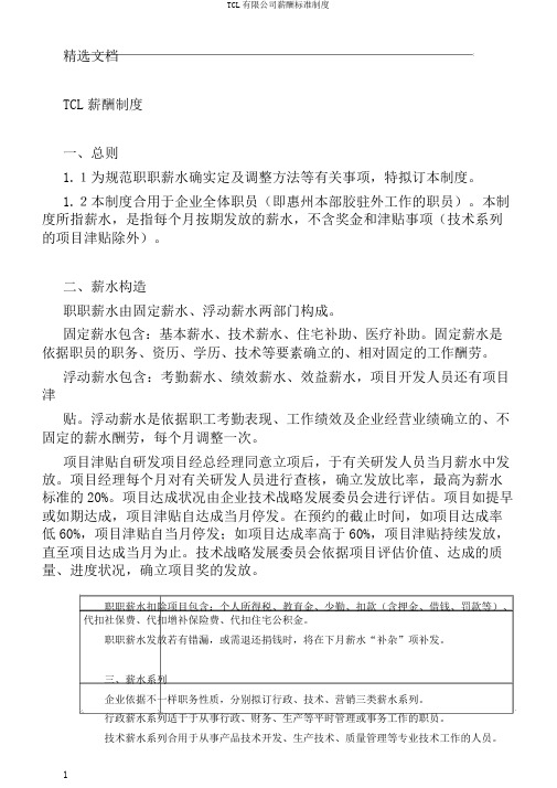 TCL有限公司薪酬标准制度