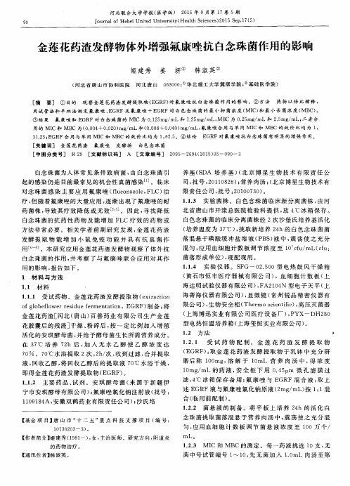 金莲花药渣发酵物体外增强氟康唑抗白念珠菌作用的影响