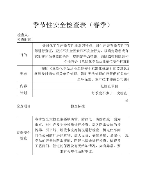 季节性检查表春夏秋冬