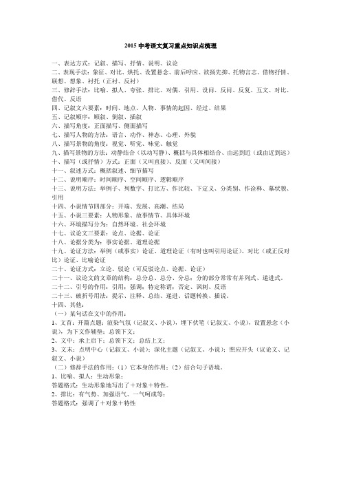 2015中考语文复习重点知识点梳理