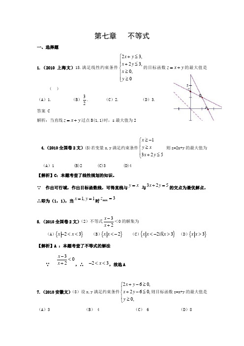 2010年高考不等式(含答案)