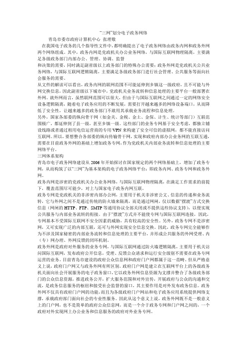 “三网”划分电子政务网络