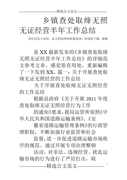 乡镇查处取缔无照无证经营半年工作总结