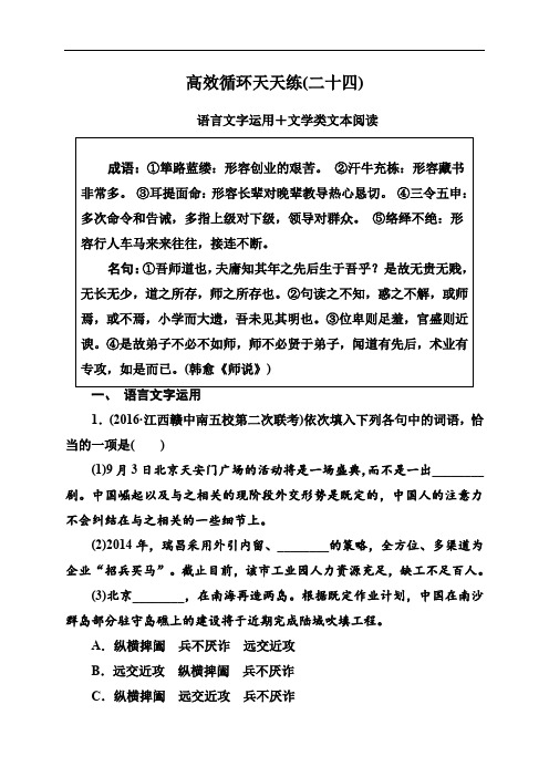 高三二轮新课标语文：高效循环天天练(30份打包)高效循环天天练24 语言文字运用+文学类文本阅读