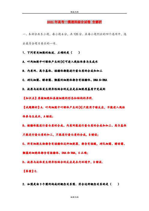 2021年高考一模理科综合试卷 含解析