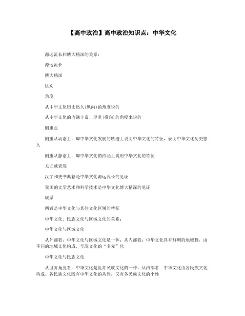 【高中政治】高中政治知识点：中华文化