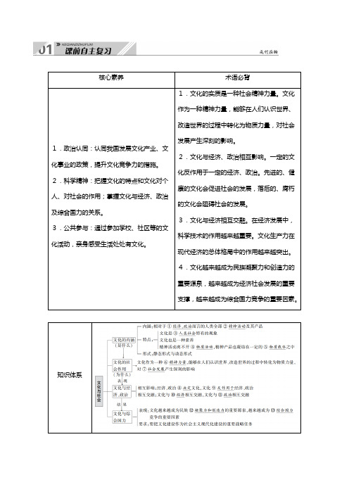 新人教版高考一轮总复习必修第一单元文化与生活第一课文化与社会教案政治