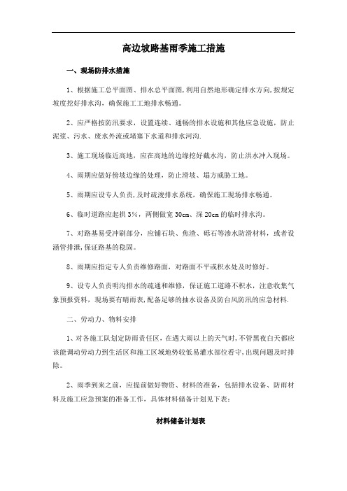 高边坡路基雨季施工措施