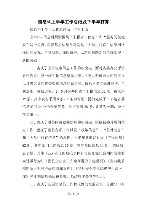 信息科上半年工作总结及下半年打算--word范文资料
