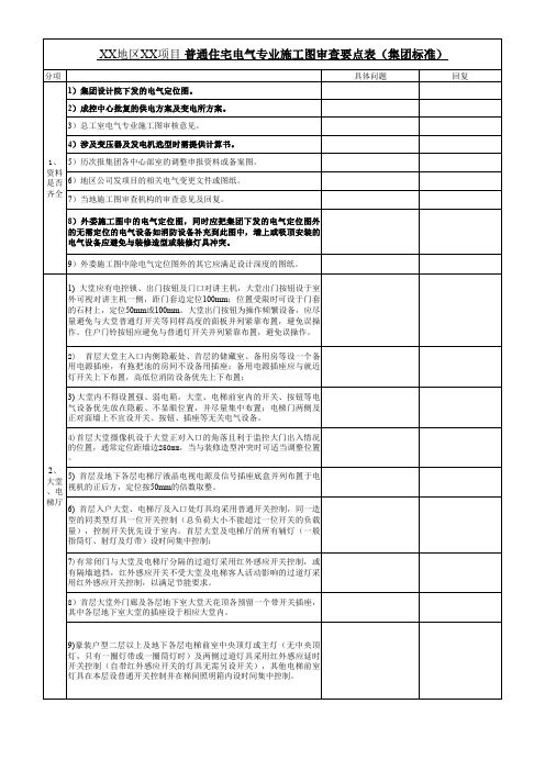 房地产公司普通住宅电气施工图审查要点表(201707修订版)
