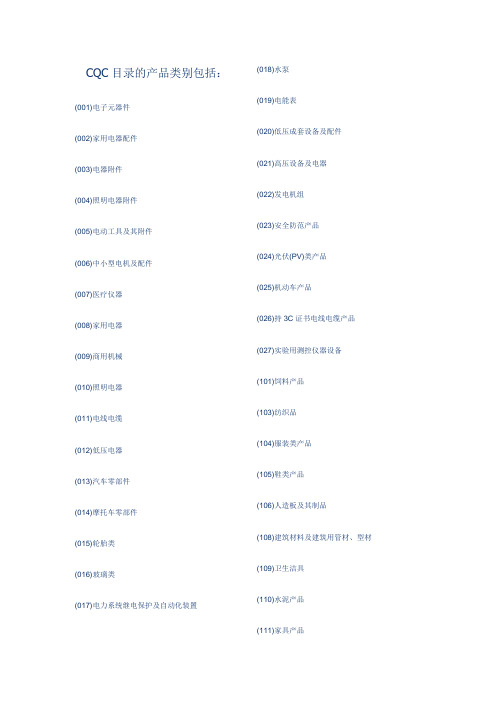 CQC目录的产品