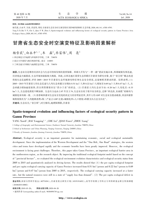 甘肃省生态安全时空演变特征及影响因素解析