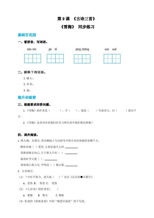 2020年部编版小学四年级上册《雪梅》同步练习 (含答案)