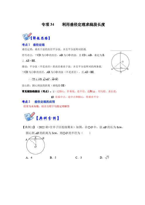 专项34利用垂径定理求线段长度(原卷版)