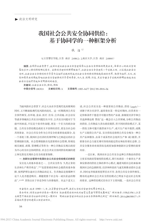 我国社会公共安全协同供给_基于协同学的一种框架分析_钱洁