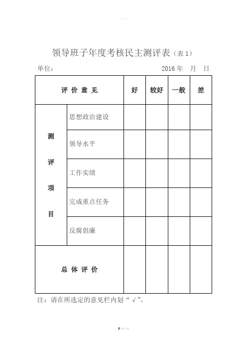 领导班子考核民主测评表表1