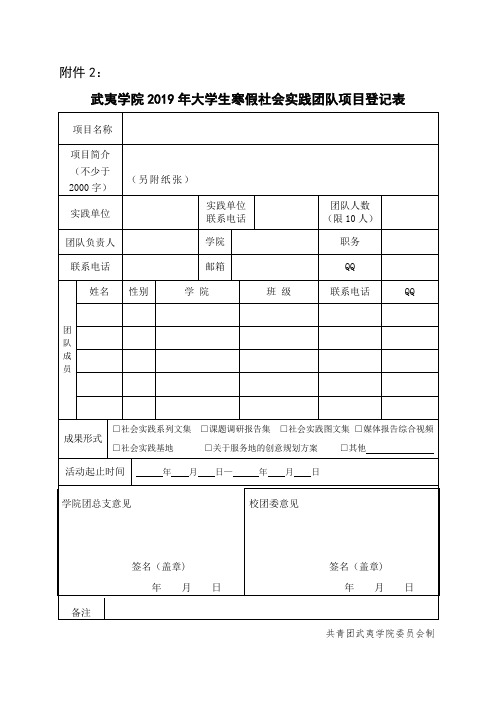 寒假社会实践团队项目登记表