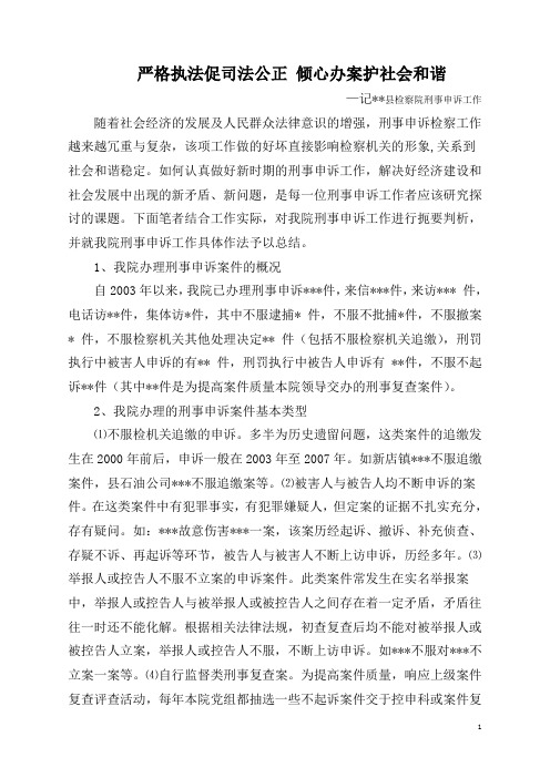 检察院刑事申诉工作总结