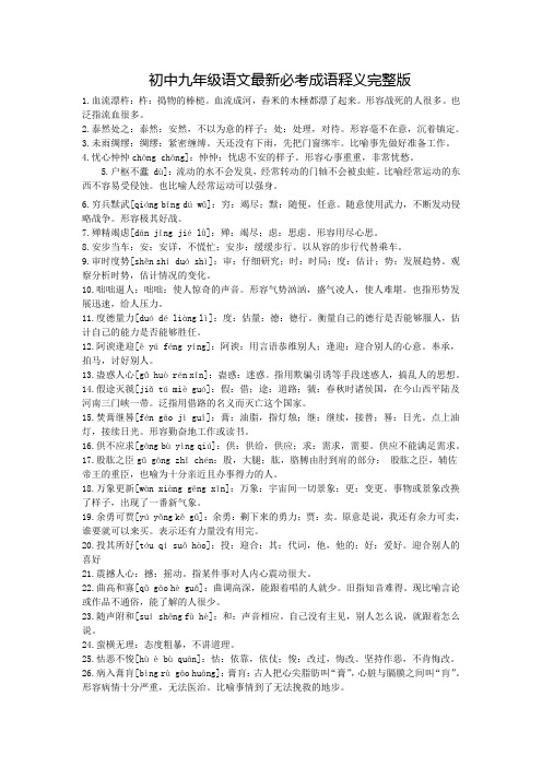 初中九年级语文最新必考成语释义完整版