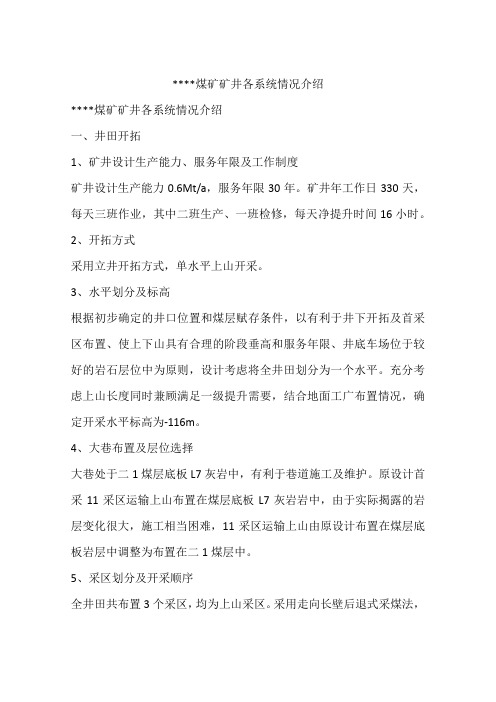 煤矿矿井各系统情况介绍
