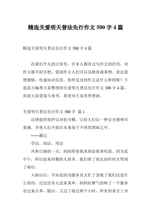 精选关爱明天普法先行作文500字4篇