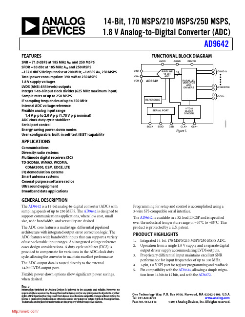 AD9642BCPZ-170;AD9642BCPZ-210;AD9642BCPZ-250;AD9642BCPZRL7-170;中文规格书,Datasheet资料