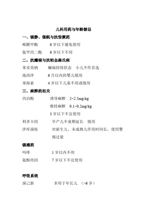 儿科用药与年龄禁忌