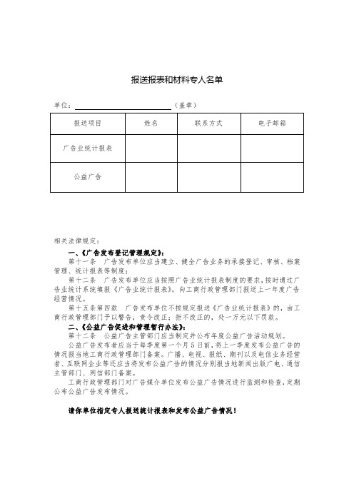 报送报表和材料专人名单 .doc