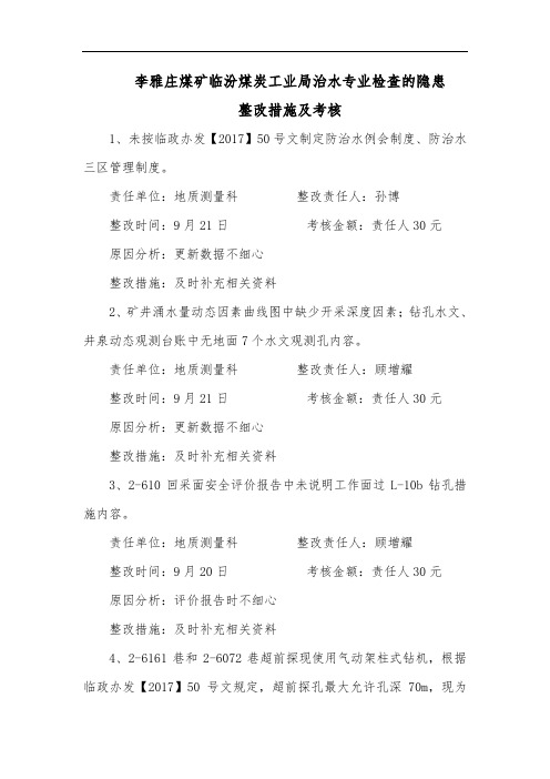 李雅庄临汾煤炭工业局防治水检查隐患检查整改措施及考核