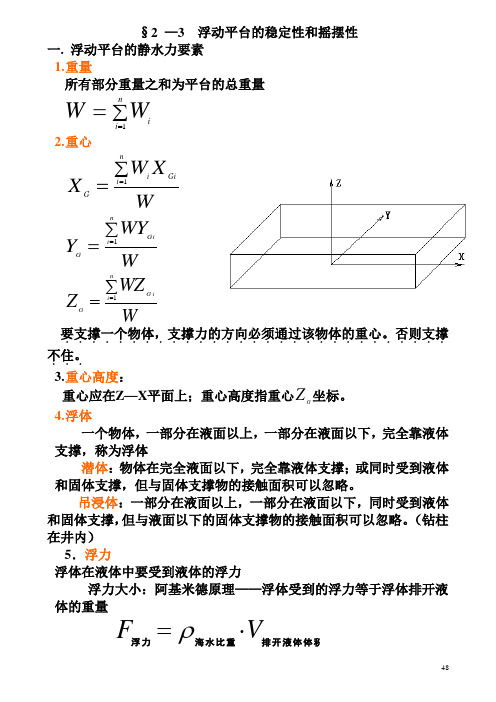 §2 —3  浮动平台的稳定性和摇摆性