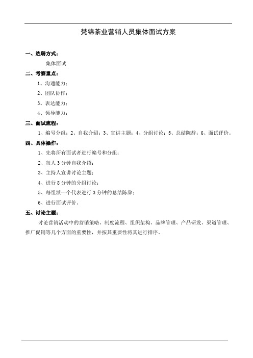 营销人员集体面试方案