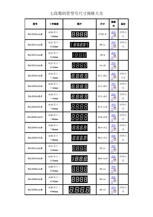 七段数码管型号尺寸规格大全