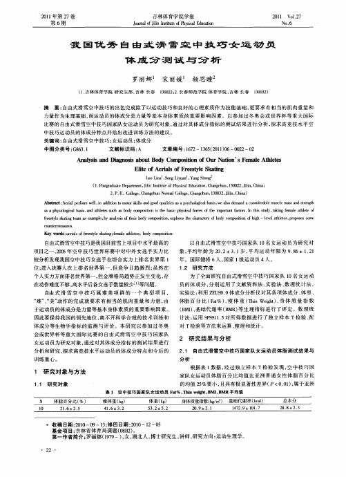 我国优秀自由式滑雪空中技巧女运动员体成分测试与分析