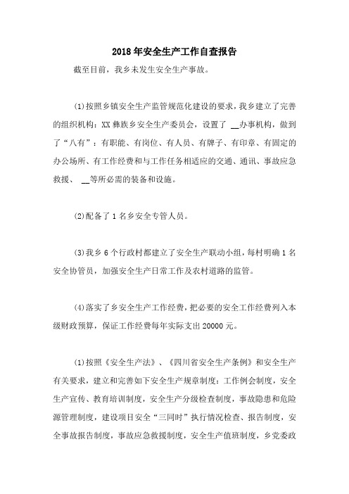 2018年安全生产工作自查报告