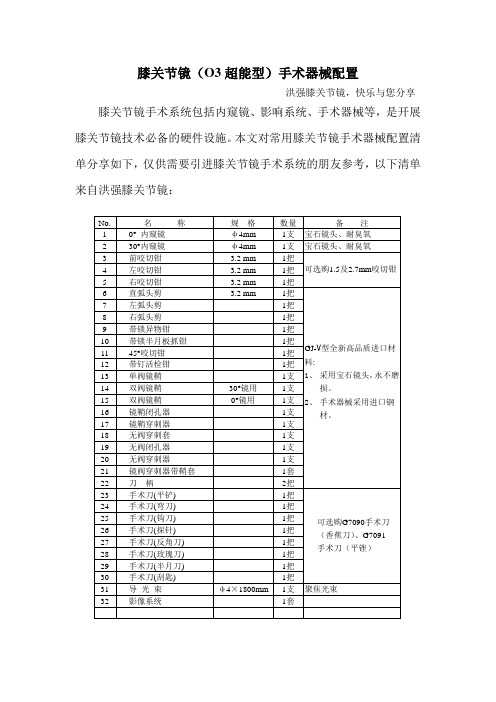 膝关节镜手术器械配置