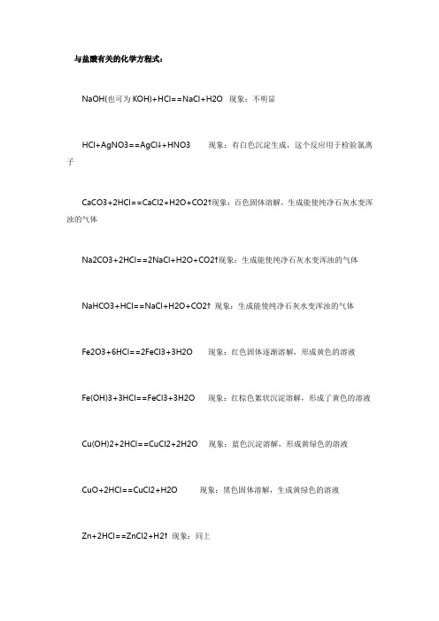 与盐酸有关的化学方程式
