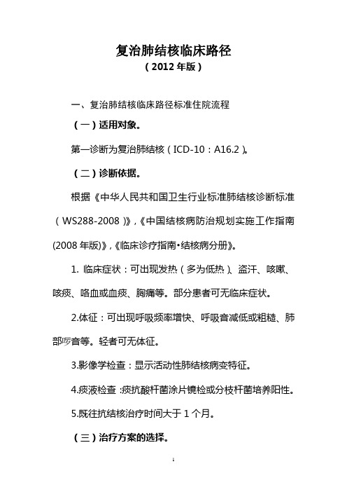 复治肺结核临床路径(2012年度版)