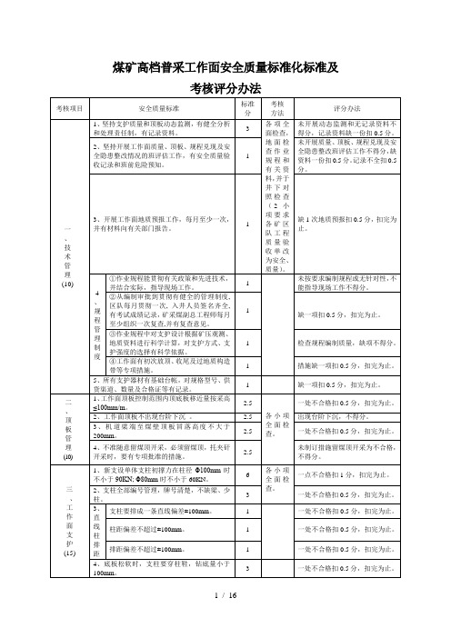 煤矿高档普采工作面安全质量标准化标准