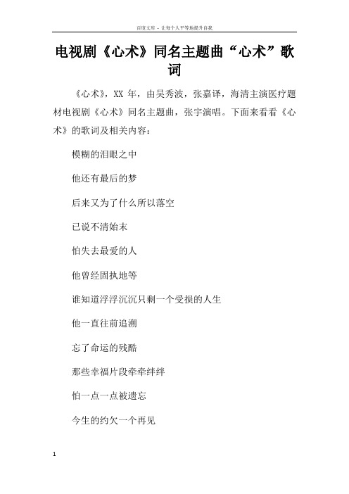 电视剧心术同名主题曲“心术”歌词
