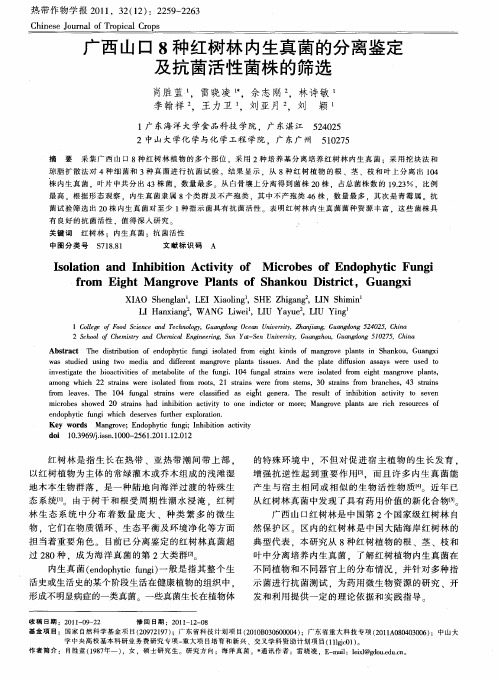 广西山口8种红树林内生真菌的分离鉴定及抗菌活性菌株的筛选