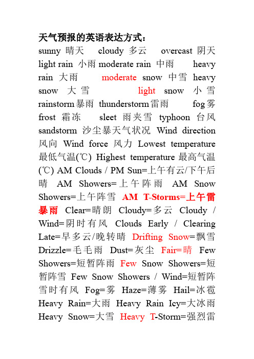 天气预报的英语表达方式