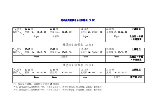 英语提高暨雅思培训班课表(1班)