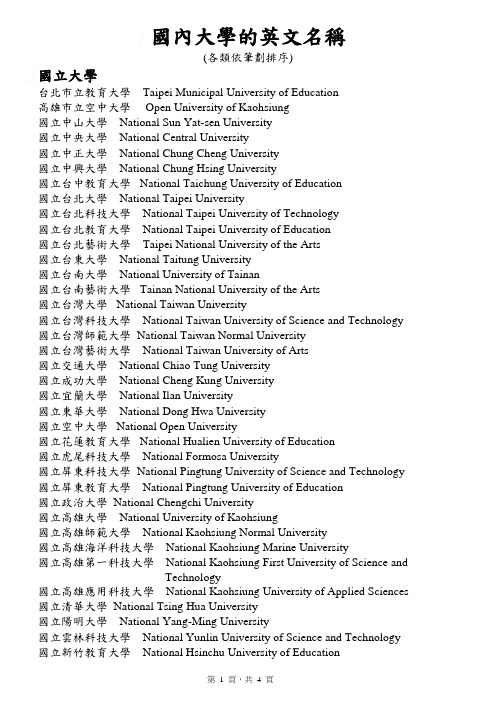 国内大学的英文名称