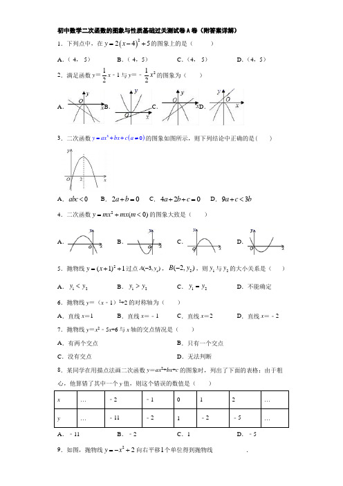 初中数学二次函数的图象与性质基础过关测试卷B卷(附答案详解)