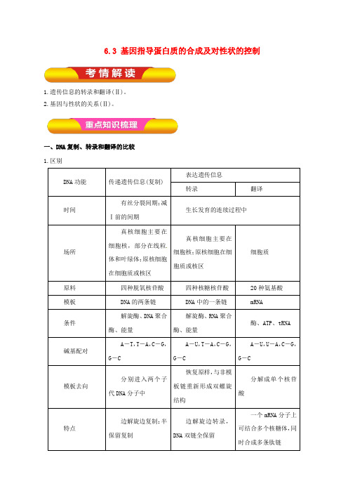 高考生物一轮复习 专题6.3 基因指导蛋白质的合成及对性状的控制教学案(含解析)